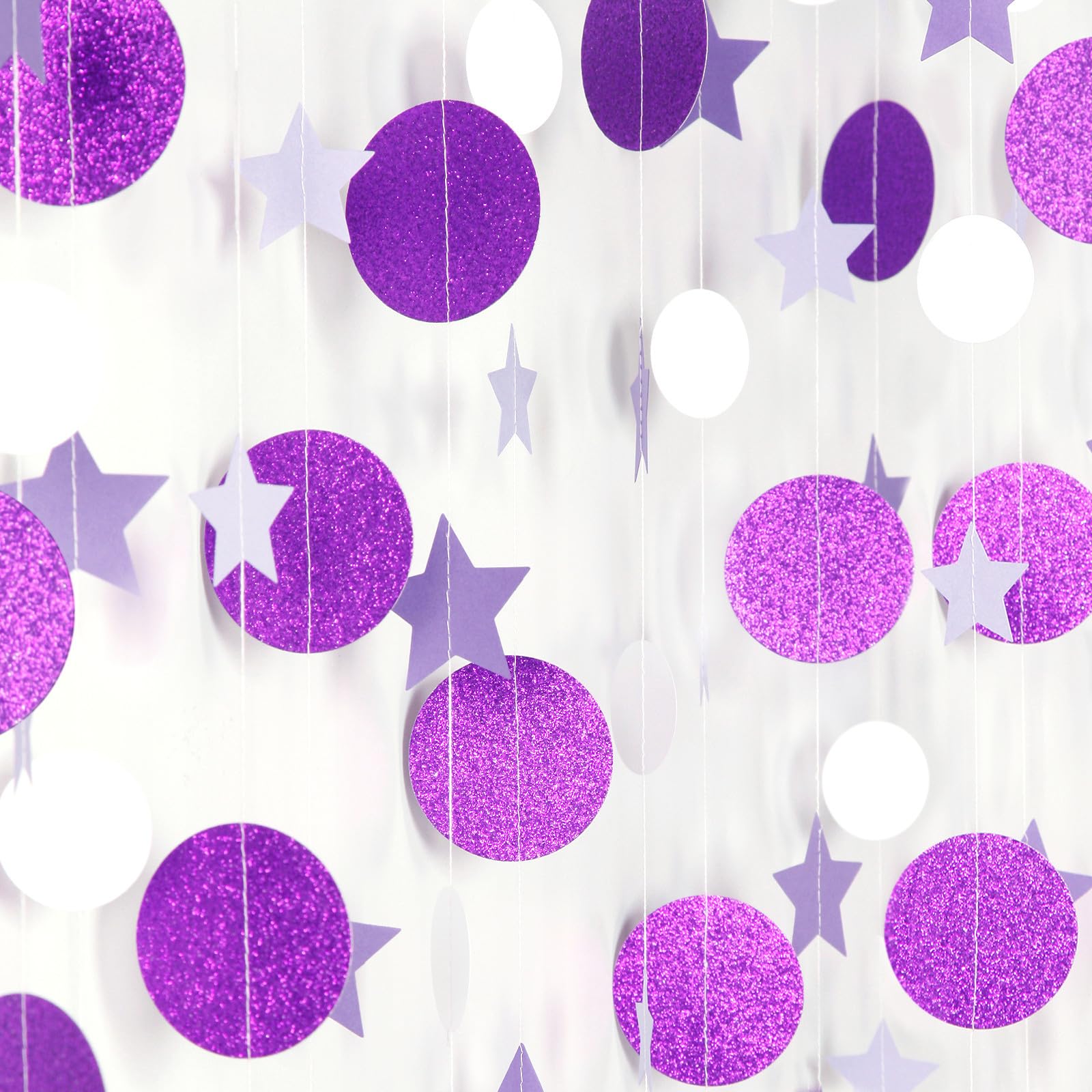 Lavender-White Glitter Purple Party-Decorations Paper-Garland - 4pcs Birthday Twinkle Little Star Hanging Streamers Banner,Graduation Baby Shower Bridal Wedding Engagement Ceiling Backdrop Decor