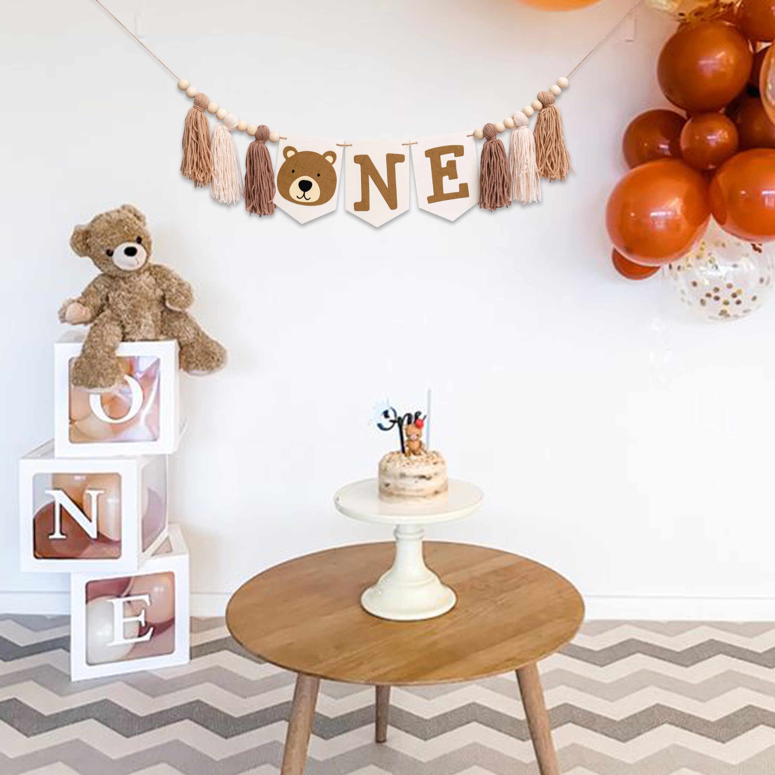 CIEQR Highchair Banner 1st Birthday, Bear Theme First Birthday Decorations Party Supplies, Birthday Banner Suitable for Birthday, Party, Anniversary, Baby Shower, Baby Photo Booth Props...(Tassels)