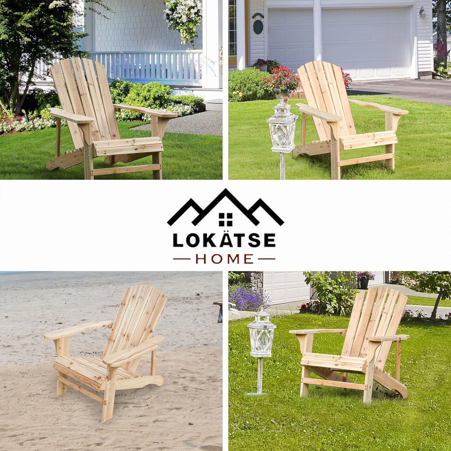 LOKATSE HOME Outdoor Wooden Adirondack Classic Fire Pit Chair for Deck Yard/Garden, Natural Wood