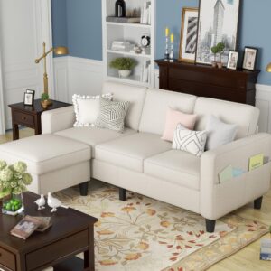 Woyomeub Sectional Sofa 78" Couch Couches for Living Room with Storage Ottoman Beige Modern L Shaped 3 Seater Sofas for Small Space Dorm APT