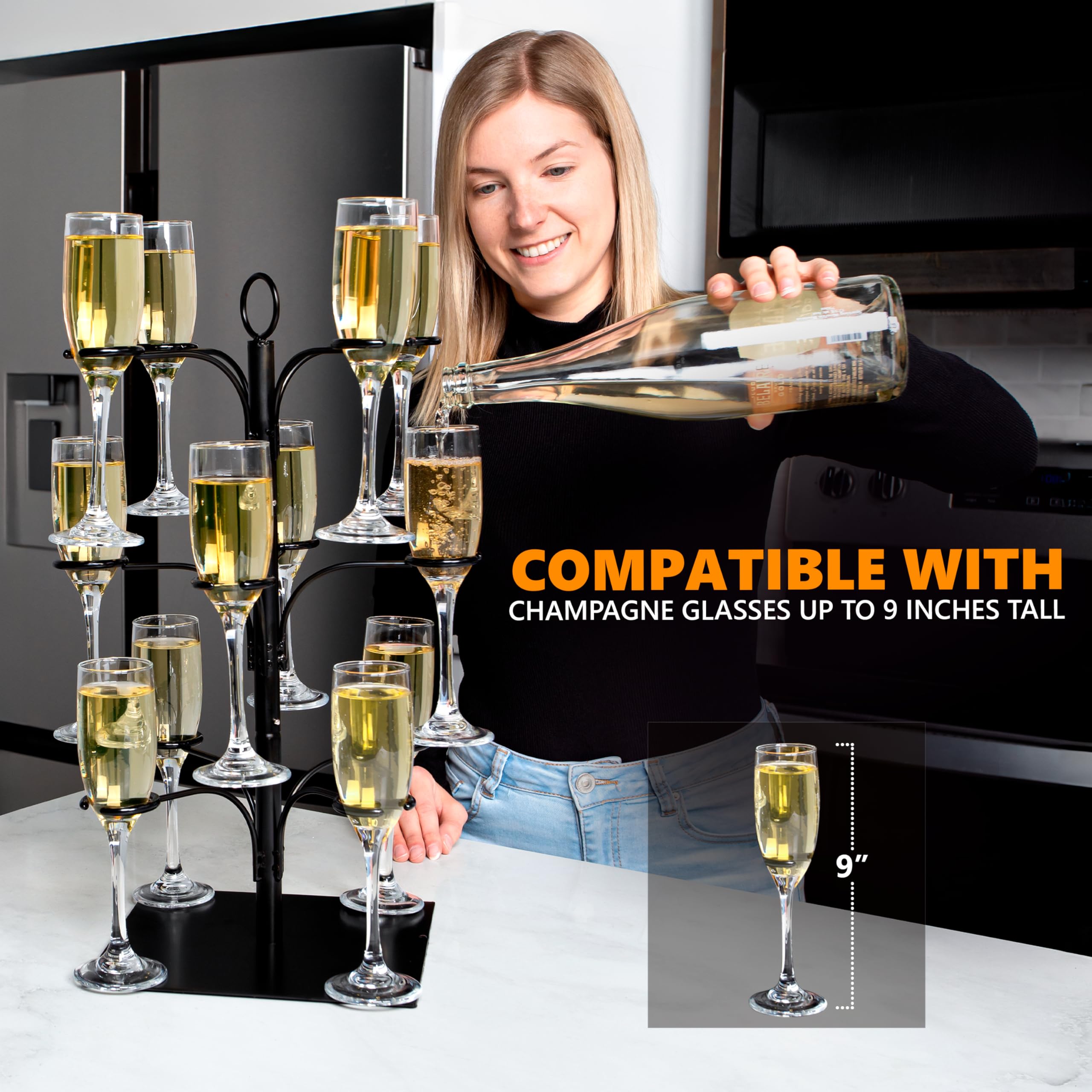 Ksestor Cocktail Tree Stand Holds up to 12 Glasses - Compatible with Champagne Glasses up to 9" Tall - Champagne Tower - Drink Tree - Champagne Tower Stand - Champagne Tree Stand