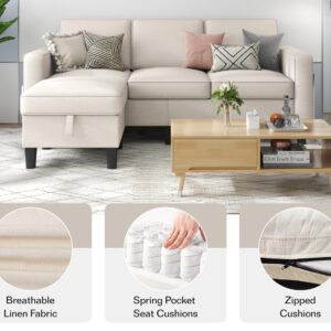 Woyomeub Sectional Sofa 78" Couch Couches for Living Room with Storage Ottoman Beige Modern L Shaped 3 Seater Sofas for Small Space Dorm APT