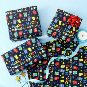 BOLIANNE Birthday Wrapping Paper Sheets - Colorful Happy Birthday Gift Wrap Paper for Boys Girls Kids Men Women - Gift Wrapping Paper for Holiday - 3 Sheets, 20 X 29 Inch, High Gloss