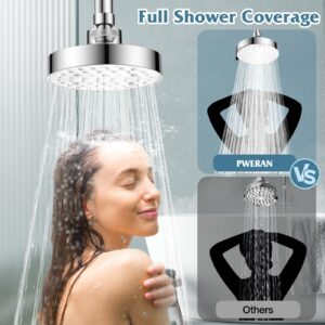 PWERAN Shower Head High Pressure Rain Fixed Showerhead 3 Settings with 3D Panel Luxury Design, 5 Inch High Flow Bathroom Rain Shower head with Adjustable Brass Ball Joint