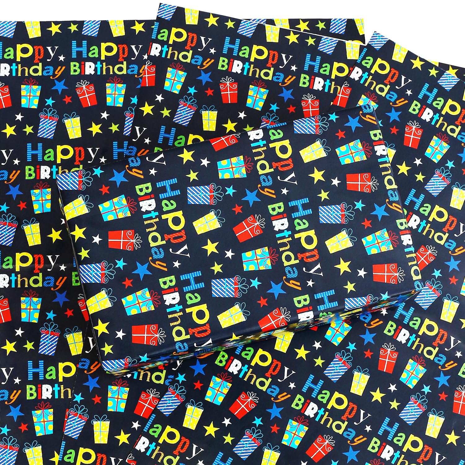 BOLIANNE Birthday Wrapping Paper Sheets - Colorful Happy Birthday Gift Wrap Paper for Boys Girls Kids Men Women - Gift Wrapping Paper for Holiday - 3 Sheets, 20 X 29 Inch, High Gloss