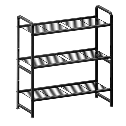 GEORIS 3- Tier Metal Storage Rack and Shelving, Stackable Utility Shelving Unit Wire Rack - Heavy Steel Material Pantry Shelves, 30.4-Inch Width, for Warehouses, Kitchen, Closets, Black