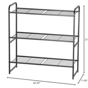 GEORIS 3- Tier Metal Storage Rack and Shelving, Stackable Utility Shelving Unit Wire Rack - Heavy Steel Material Pantry Shelves, 30.4-Inch Width, for Warehouses, Kitchen, Closets, Black