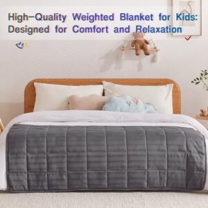 Wellfeel Weighted Blanket Kids, 7lbs Heavy Weighted Blanket 40"x60" Breathable Cooling Summer Blankets with Glass Beads for All-Season (Dark Grey)