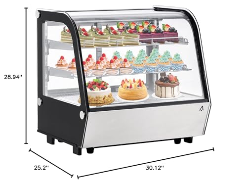 Acekool 4.2 Cu.Ft Commercial Countertop Refrigerator - Display Case w/Led Lighting, Auto Defrost, Air-Cooling, Rear Sliding Door for Cafe Restaurant, Countertop/Floor Refrigerator