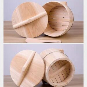 Wooden bucket steamer,cooking rice in wooden barrel, suitable for home and commercial use. Ideal for steaming sticky rice, rice, and steamed buns (30CM)