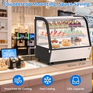 Acekool 4.2 Cu.Ft Commercial Countertop Refrigerator - Display Case w/Led Lighting, Auto Defrost, Air-Cooling, Rear Sliding Door for Cafe Restaurant, Countertop/Floor Refrigerator