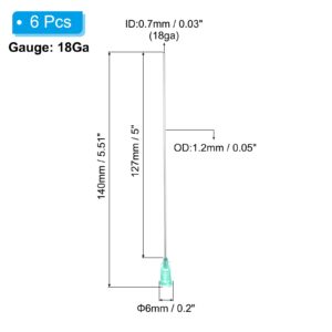 PATIKIL 18Ga x 5 Inch Dispensing Needle Tips, 6Pcs Stainless Steel and Plastic Glue Needle Tube Blunt Tips with Luer Lock for Glue Oil Applicator, Green