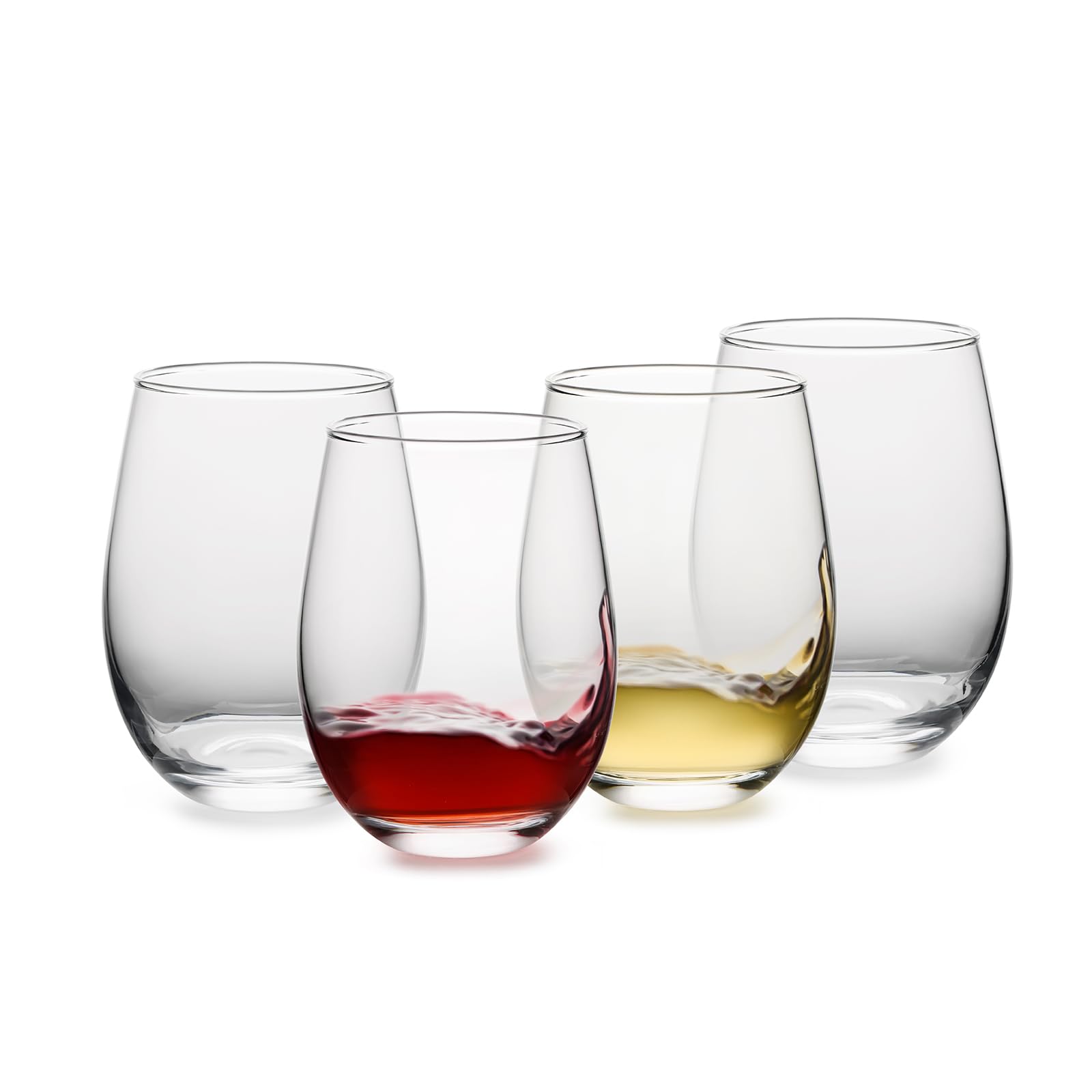 OUWO Stemless Wine Glasses Set of 4, 18 Ounces Red & White Wine Glasses for Party, Lead-free, Ideal Wine Accessories Gift (Clear)