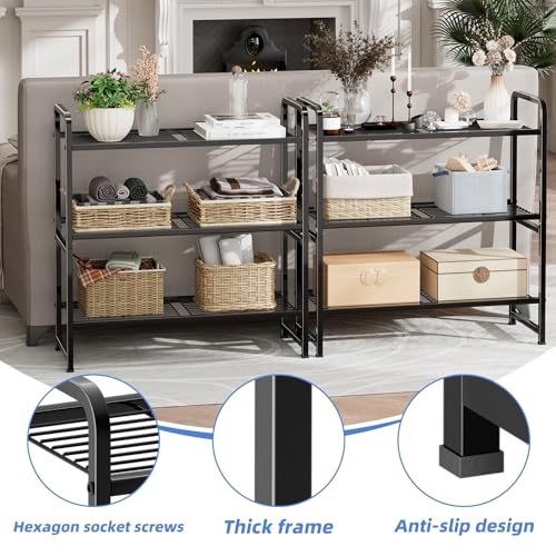 GEORIS 3- Tier Metal Storage Rack and Shelving, Stackable Utility Shelving Unit Wire Rack - Heavy Steel Material Pantry Shelves, 30.4-Inch Width, for Warehouses, Kitchen, Closets, Black