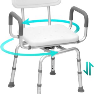 360 ° Swivel Shower Chair,Swivel Seat Shower Stool,Portable Shower Chair with Adjustable Height,Shower Chair with Arms and Back,for Elderly,Handicap & Seniors up to 340LBS (360 ° Swivel)