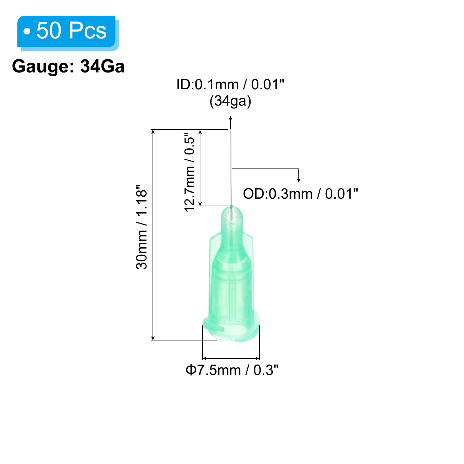 PATIKIL 34Ga x 0.5 Inch Dispensing Needle Tips, 50Pcs Stainless Steel and Plastic Glue Needle Tube Blunt Tips with Luer Lock for Glue Oil Applicator, Light Green