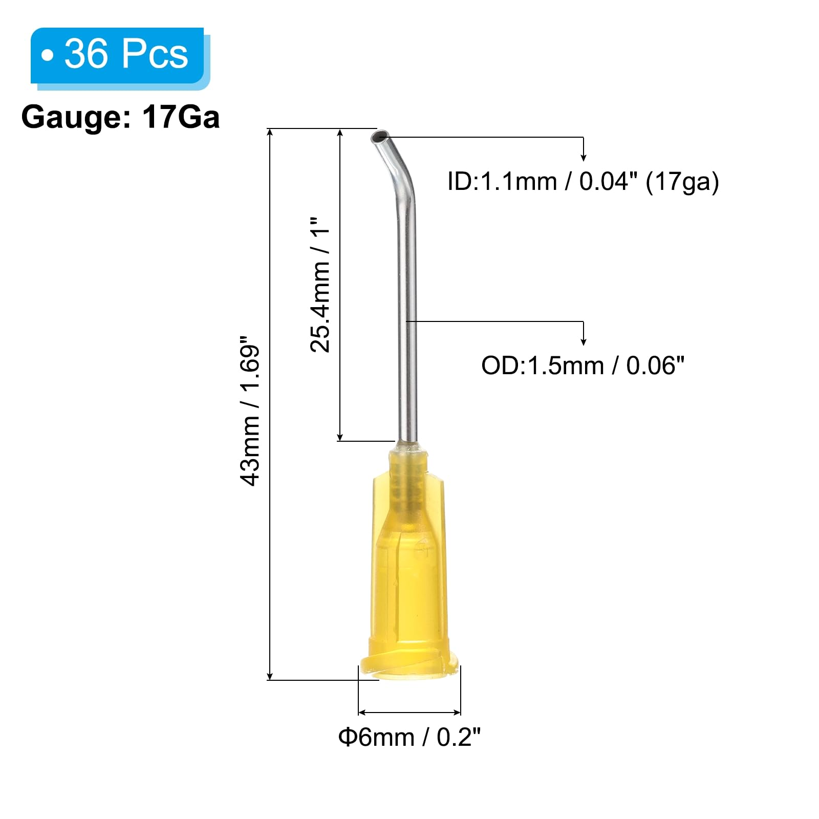 PATIKIL 17Ga x 1 Inch Dispensing Needle Tips, 36Pcs Stainless Steel 45 Degrees Pre Bent Glue Needle Tube Blunt Tips with Luer Lock for Glue Oil Applicator, Brown