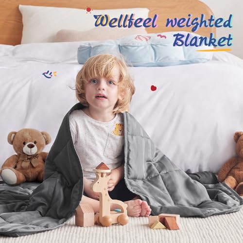 Wellfeel Weighted Blanket Kids, 7lbs Heavy Weighted Blanket 40"x60" Breathable Cooling Summer Blankets with Glass Beads for All-Season (Dark Grey)