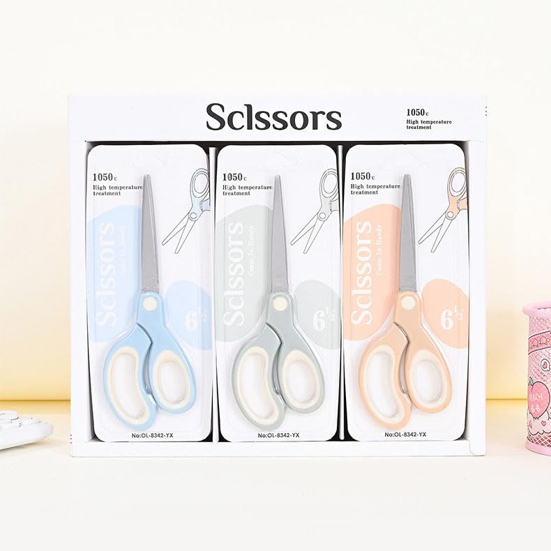 Pastel Non Stick Scissors All Purpose Office Craft Scissors Soft Grip Cutting Tool, Blunt Tip Fabric Shears Kids Scissors for Crafting, Sewing,Left & Right Handed (1 Pack, Pink)