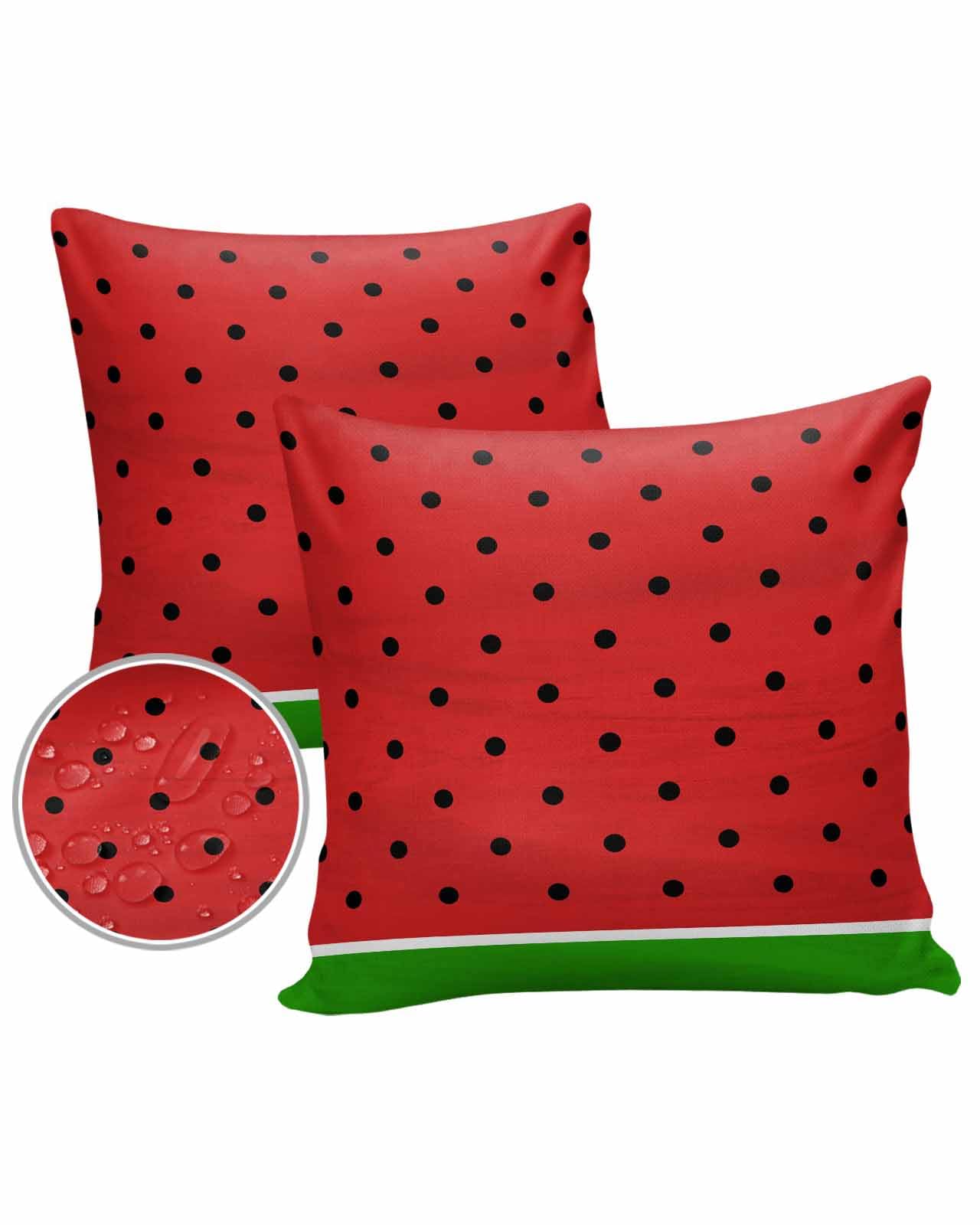 Lsrtoss Watermelon Outdoor Waterproof Pillow Covers, Black Polka Dots Green Summer Fruits Decorative Square Throw Pillowcase Sofa Cushion Sham for Patio/Couch/Chair, 18""x18"" 2 Pack, Summersrs49779