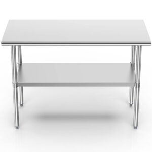 Atronor Stainless Steel Table for Prep & Work 48 x 24 Inches, NSF Metal Commercial Heavy Duty Table with Adjustable Under Shelf and Foot for Restaurant, Home and Hotel (24x48in)