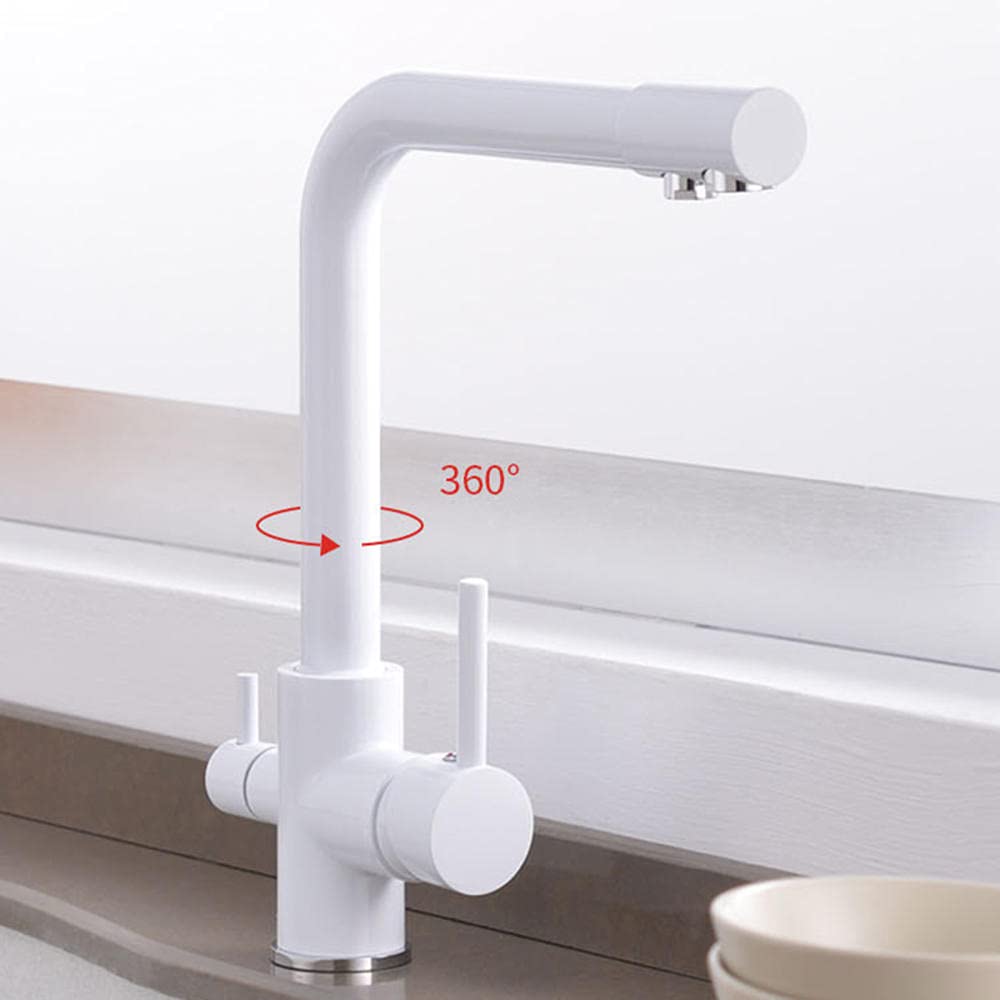 Sink Taps Kitchen Faucet 3 Way Brass 360° Rotation Hot and Cold Water Drinking Water 3 in 1 Kitchen Sink faucets White