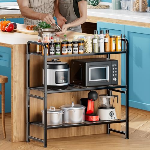 GEORIS 3- Tier Metal Storage Rack and Shelving, Stackable Utility Shelving Unit Wire Rack - Heavy Steel Material Pantry Shelves, 30.4-Inch Width, for Warehouses, Kitchen, Closets, Black