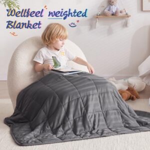 Wellfeel Weighted Blanket Kids, 7lbs Heavy Weighted Blanket 40"x60" Breathable Cooling Summer Blankets with Glass Beads for All-Season (Dark Grey)