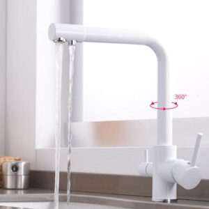 Sink Taps Kitchen Faucet 3 Way Brass 360° Rotation Hot and Cold Water Drinking Water 3 in 1 Kitchen Sink faucets White