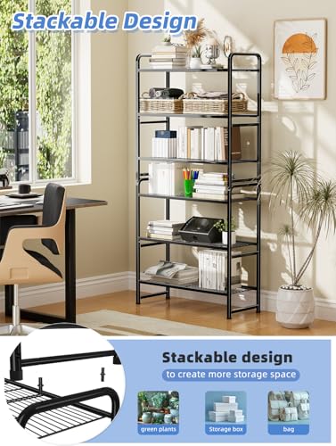 GEORIS 3- Tier Metal Storage Rack and Shelving, Stackable Utility Shelving Unit Wire Rack - Heavy Steel Material Pantry Shelves, 30.4-Inch Width, for Warehouses, Kitchen, Closets, Black