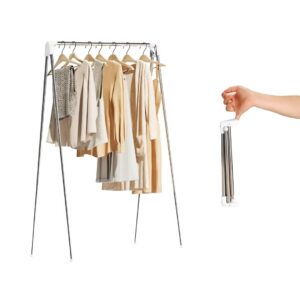 urzct travel garment rack,portable and foldable，folding clothes rack for dance,travel,camping, drying,rv, indoor,outdoor. a collapsible mini clothing rack.