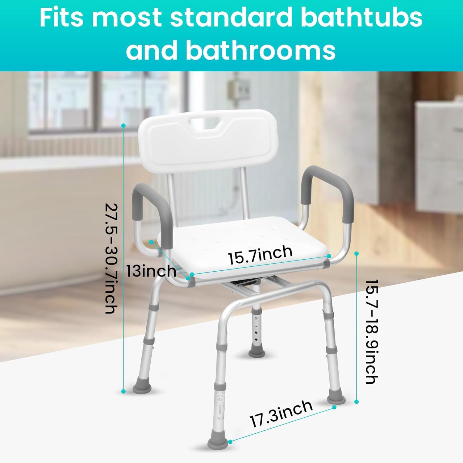 360 ° Swivel Shower Chair,Swivel Seat Shower Stool,Portable Shower Chair with Adjustable Height,Shower Chair with Arms and Back,for Elderly,Handicap & Seniors up to 340LBS (360 ° Swivel)