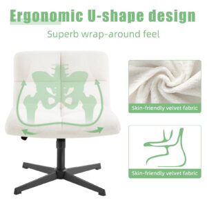 Criss cross chair, Thickened soft cushion,Cross-legged office chair in velvet fabric without arms and without wheels, adjustable tilt, height, make-up, office, home can use crisscross chair.（White）