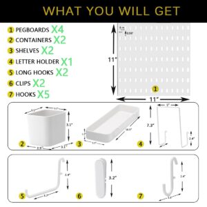 MULSAME Pegboard Combination Kit, Wall Mounted Storage Set with 8 Pegboards & 28 Accessories Hanging, White Peg Boards Organizer for Walls Display, Crafts Organization, Kitchen Organizer, 22" x 44"