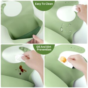 Silicone Baby Feeding Set with BPA-Free Suction Plates, Bowl, Silicone Bibs, Sippy Cup, 2 Set Forks and Spoons for Babies 8PCS Baby Led Weaning Supplies Self Feeding Utensils for Toddlers Kids (Green)