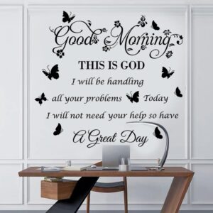 Bible Verse Wall Stickers Inspirational Quote Good Morning This is God Wall Decals Religious Wall Stickers Flower Butterfly Wall Decal for Bedroom, Living Room Office Bathroom Wall Decoration.