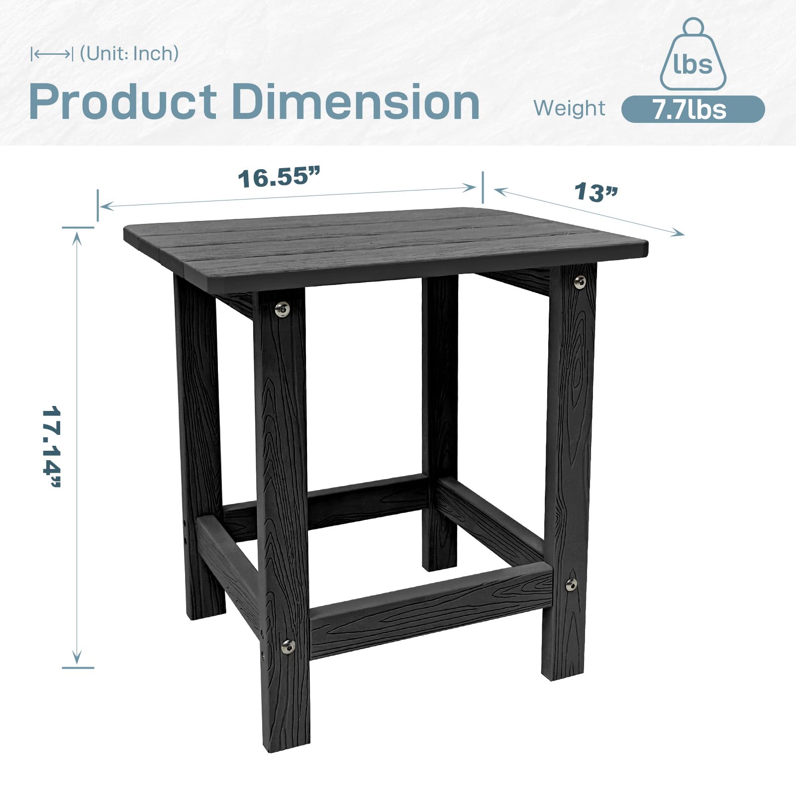 Meluvici Outdoor Side Table, HDPS Single Adirondack Side Table Weather Resistant, Outdoor Table for Adirondack Chair, Outside End Table for Patio, Pool, Deck, Porch, Outdoor or Indoor Use, Black