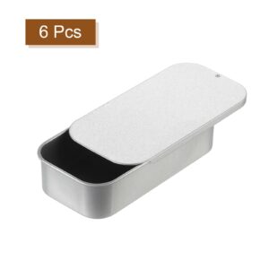 uxcell Metal Tin Box Containers, 6Pcs 3.5x1.8x0.8 Inch Silver Mini Portable Metal Slide Top Tin Containers for Jewelry Crafts