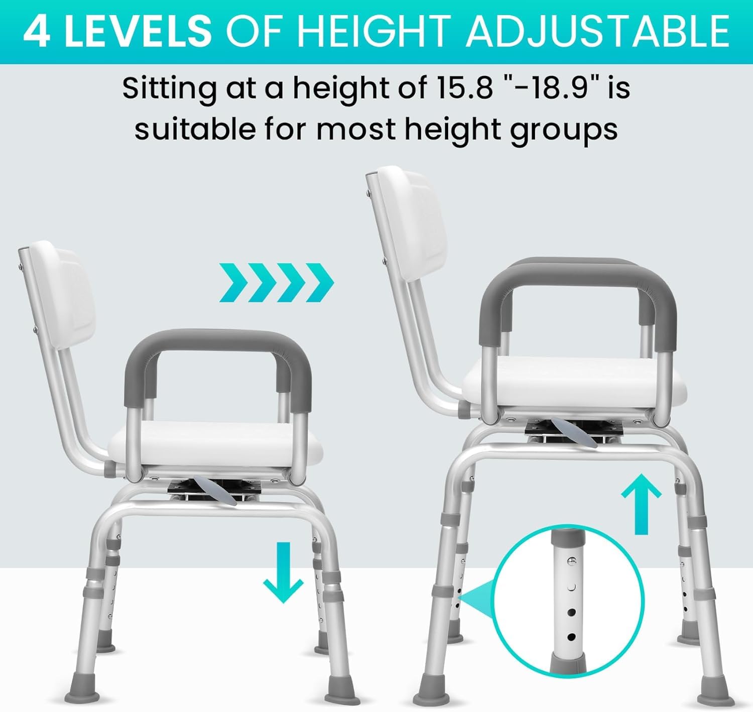 360 ° Swivel Shower Chair,Swivel Seat Shower Stool,Portable Shower Chair with Adjustable Height,Shower Chair with Arms and Back,for Elderly,Handicap & Seniors up to 340LBS (360 ° Swivel)