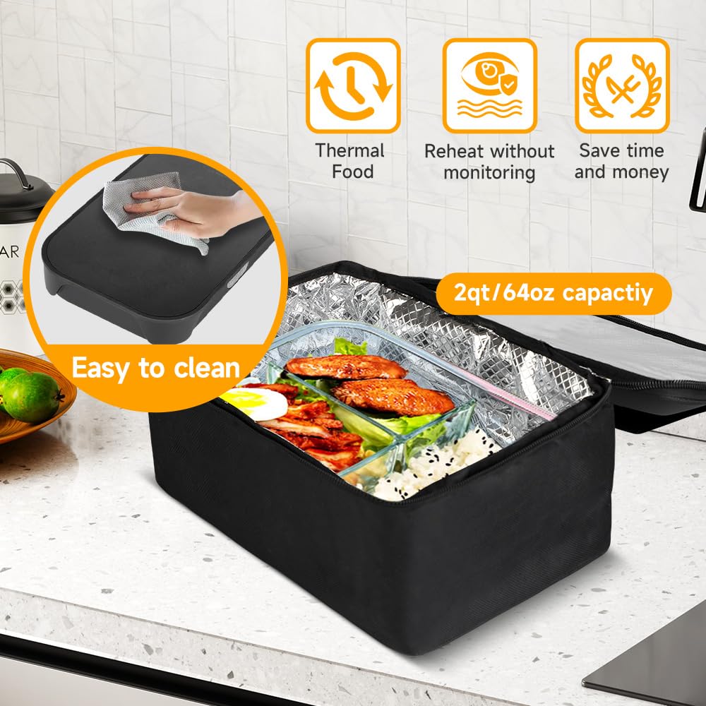 IXIIE Protable Oven Food Warmer 100W, 12V/24V/110V Electric Lunch Box for Adults, Personal Microwave for Heating and Cooking Meals on Office/Travel/Car/Truck/Hotel/Home/workplace