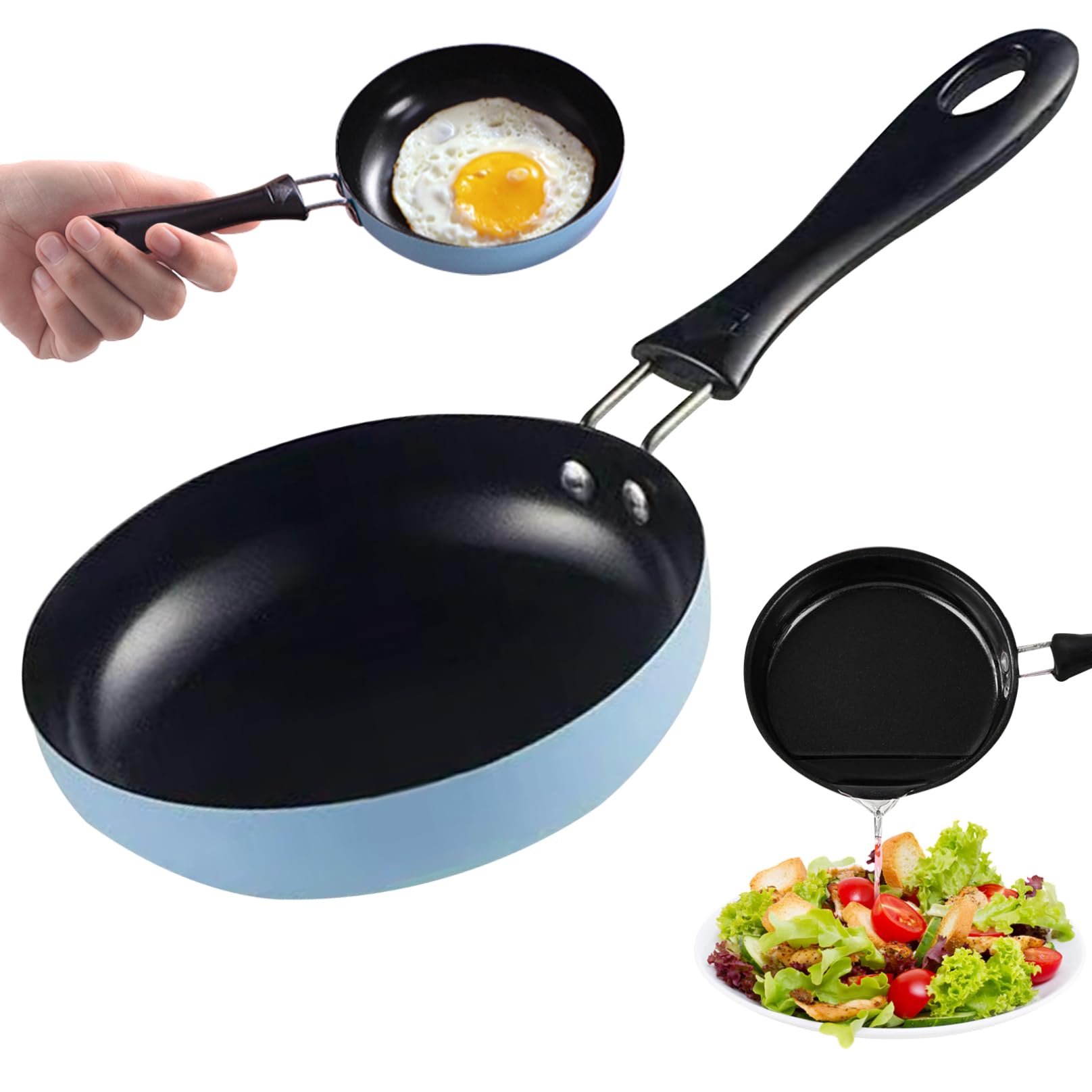 Hibycknl Small Frying Pan, 4.7 Inch Egg Frying Pan Heat Resistant Non Stick Pan with Handle Portable Round Omelet Pan for Stove Gas, Induction Hob Blue Kitchen Items