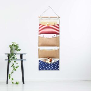 Juexica Fish Extender 32.3 x 13.2 Inch Hanging Pockets 4 Pocket Innovation Storage Bag Hanging Organizer Linen Cotton Wall Hanging Storage Bag for Cruise Cabin Door Closet Gifts(1 Pcs)