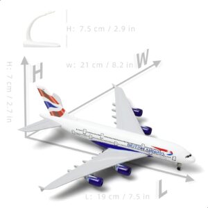 QIYUMOKE A380 British 1/300 Die-cast Metal Airplane Model -A380 Sky Jumbo a380 Model Plane with Stand (7.5 inches Long) for Aviation Enthusiast Gift or Display Decorations