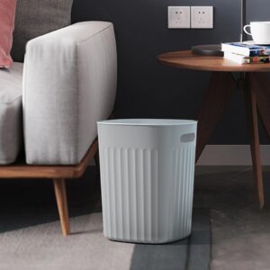 Garbage Bin Trash Wastebasket Small Trash Can Wastebasket Large Capacity Vertical Stripes Portable Handle Uncovered PP Trash Bin Wastebasket for Kitchen Living(Large 43x43cm/16.92x16.92in-Quiet Grey)