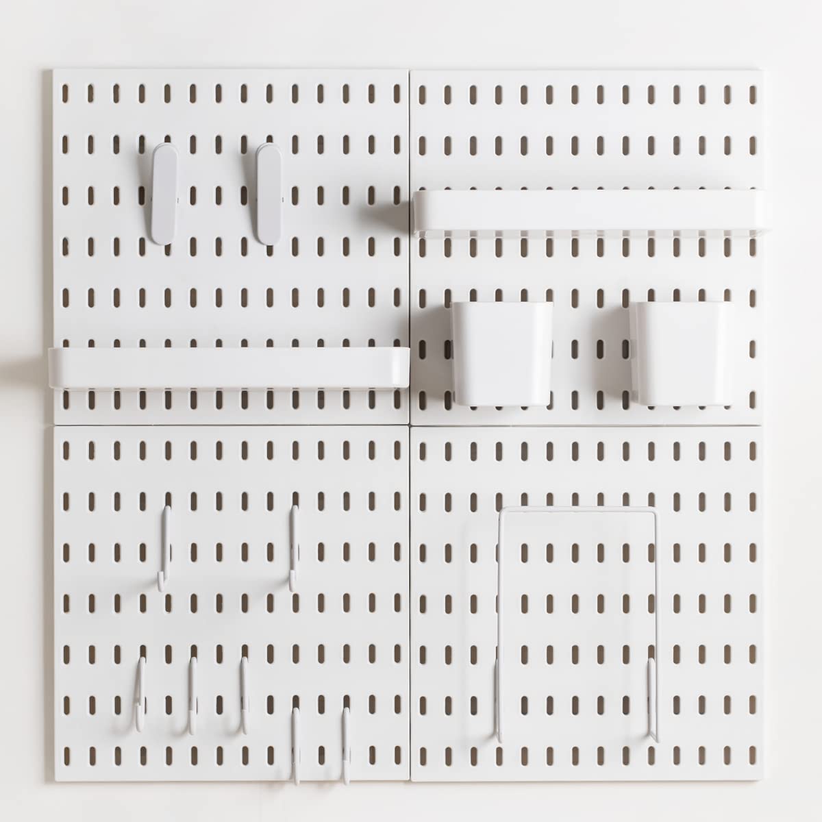 MULSAME Pegboard Combination Kit, Wall Mounted Storage Set with 8 Pegboards & 28 Accessories Hanging, White Peg Boards Organizer for Walls Display, Crafts Organization, Kitchen Organizer, 22" x 44"