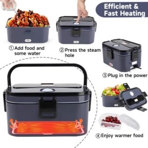 IXIIE Electric Lunch Box Food Warmer Heater for Adults 80W, 1.8L Portable Upgraded Heated Lunch Box for Truck/Car/Office/Home,with 0.45L Compartment Fork & Spoon and Insulated Carry Bag