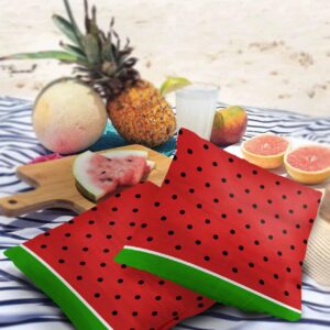 Lsrtoss Watermelon Outdoor Waterproof Pillow Covers, Black Polka Dots Green Summer Fruits Decorative Square Throw Pillowcase Sofa Cushion Sham for Patio/Couch/Chair, 18""x18"" 2 Pack, Summersrs49779