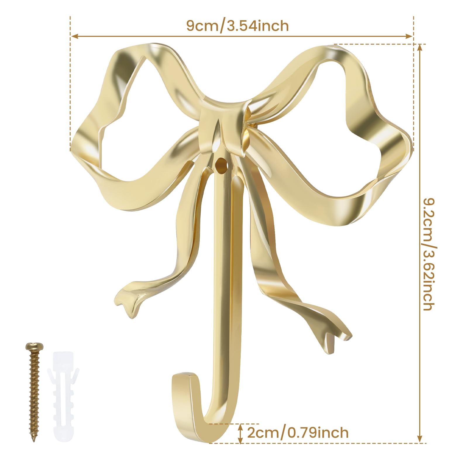 STUIPIUL Bow Hook 9.2x9x2cm Decorative Bow Hanger Gold Towel Hook Multi-Purpose Bow Shaped Hat Hooks Gold Brass Bow Shaped Hat Hooks Wall Hanging Towel Hook for Bathroom Bedroom Bathrobe (1pcs)