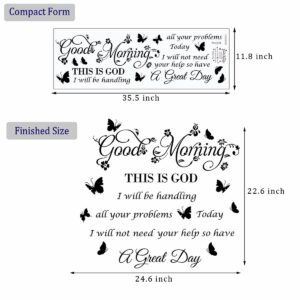 Bible Verse Wall Stickers Inspirational Quote Good Morning This is God Wall Decals Religious Wall Stickers Flower Butterfly Wall Decal for Bedroom, Living Room Office Bathroom Wall Decoration.