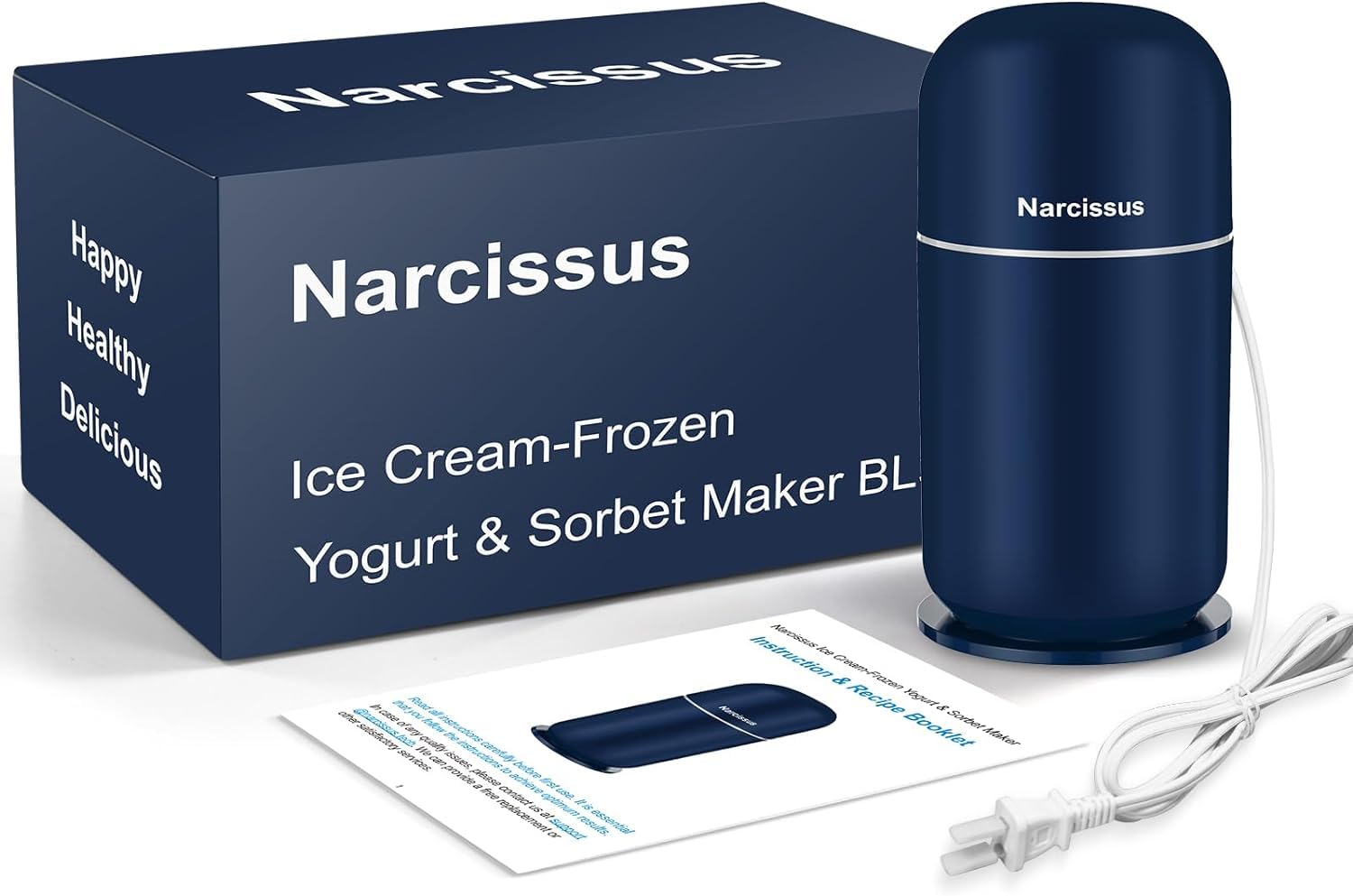 Narcissus Ice Cream Maker Machine for Homemade Gelato, Sorbet, Frozen Yogurt & Smoothie, Single Serve for 1-2 People, Easy to Clean, Small Size 150ml Ice Cream Once with 30 Recipes, Blue